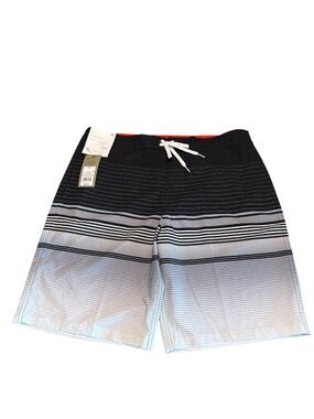 Goodfellow & Co Black White Stripe Board Shorts Mens 36 NWT Swim Trunks